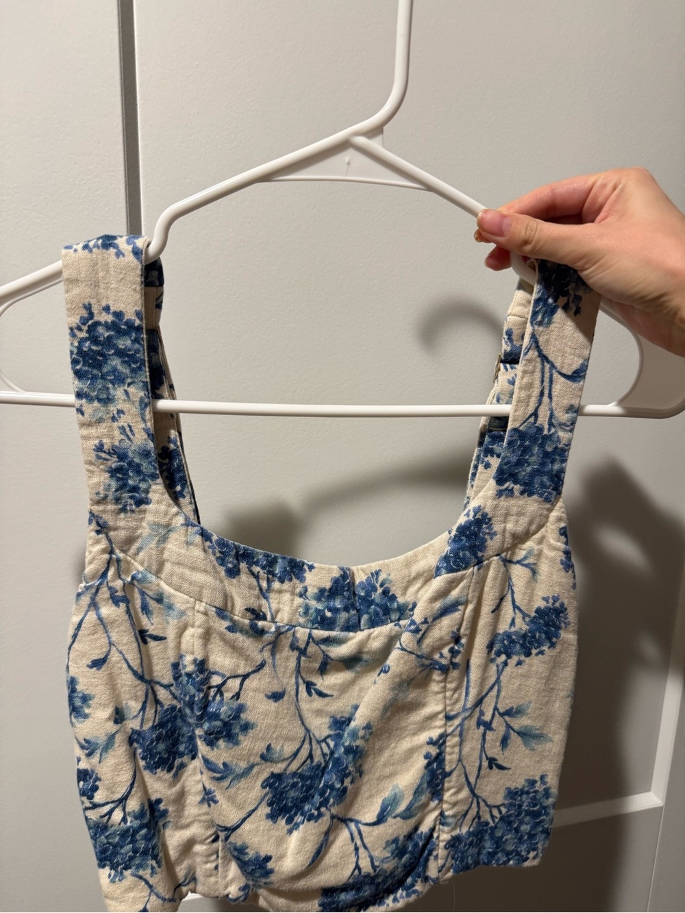 Abercrombie and Fitch Blue Floral Square-Neck Crop Top